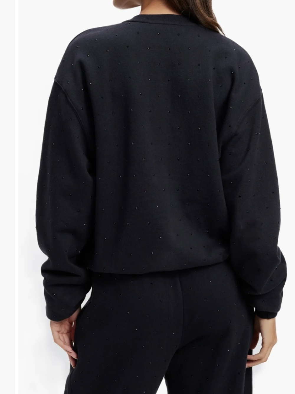 Good American Crystal Embellished Boyfriend Sweatshirt Black Wash Size 2